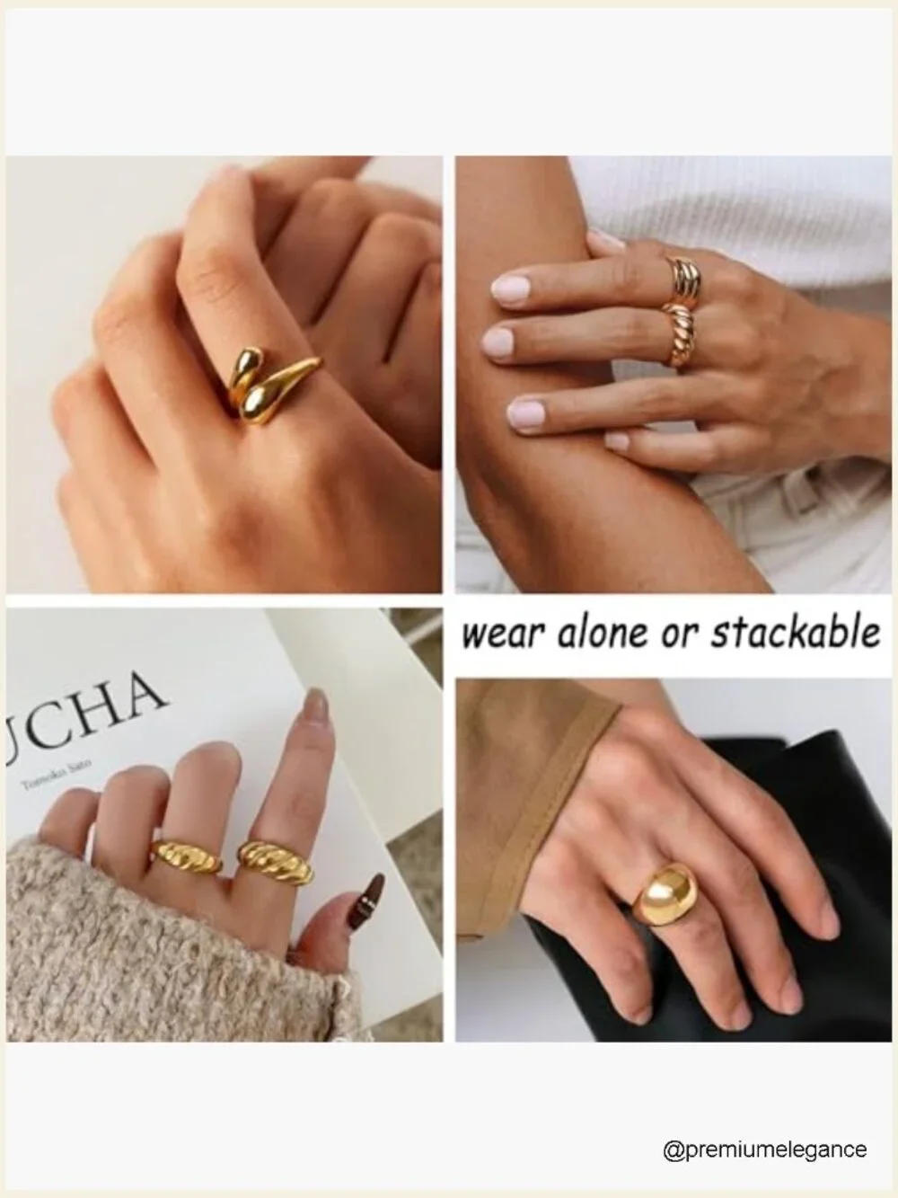 10 PCS Gold Stacking Rings Set - 18K Gold Plated Chunky Statement Ring Pack